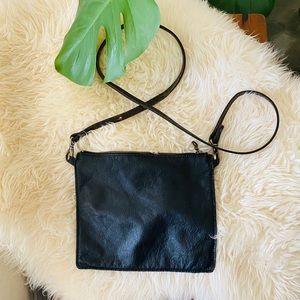 Riri black vintage leather square crossbody bag zip top purse festival